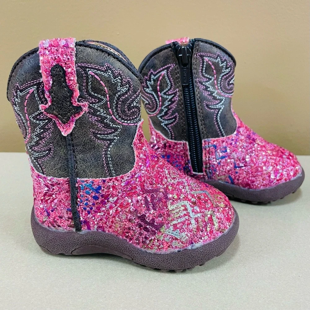Roper Kids Cowboy Boots Girls 3 Infants Glitter Aztec Pink Southwest Western